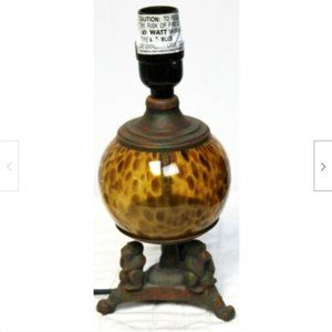 Cast Iron Monkey Artisan Glass Lamp Table Hear/See